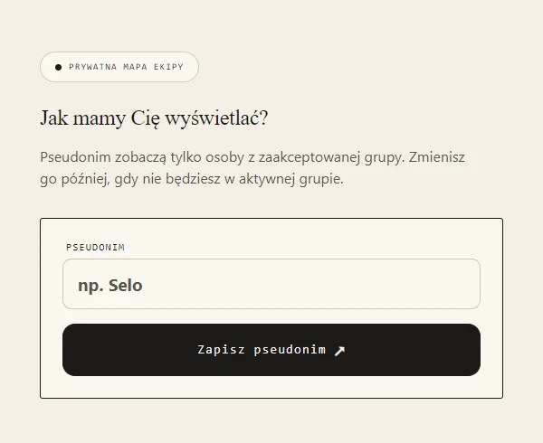 Ekran startowy aplikacji gdzie ziomki z formularzem wyboru pseudonimu